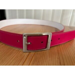 Nike Golf Reversible Belt Women M Pink White Leather Swoosh Preppy Sporty EUC